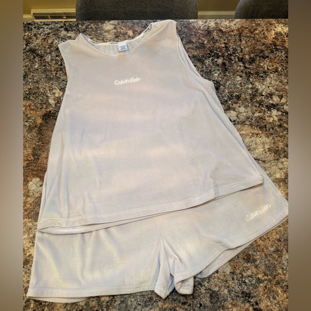 Calvin Klein Light Grayish/Purple Tank and Shorts Set - Picture 2 of 6